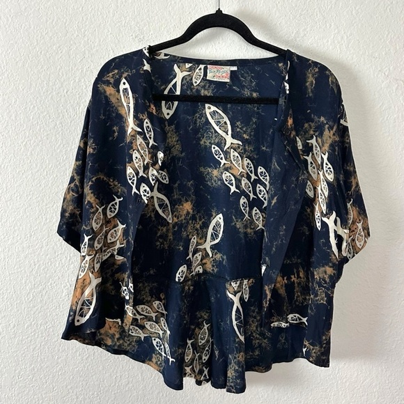 Vintage 90s Far Away Tropical Tie Dye Fish Maxi Dress & Top Set Size Large Beach - Picture 7 of 16